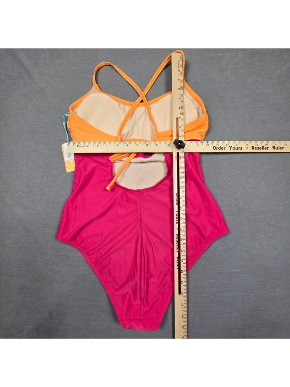 Kona Sol Womens Medium Coverage One Piece Swimsuit Orange & Pink L NEW - Picture 5 of 5